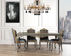 Casa Padrino luxury baroque dining room set blue / gray / gold - 1 Dining Table & 6 Dining Chairs - Noble Baroque Dining Furniture - Noble & Magnificent