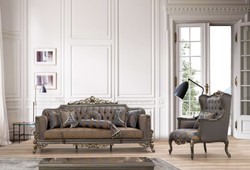 Luxus Barock Wohnzimmer Sessel Ohrensessel Blau Grau Gold Luxury Baroque Living Room Armchair Wing Chair Blue Gray Gold 