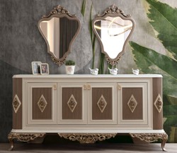 Casa Padrino set di mobili barocchi di lusso bianco / marrone / oro - 1 Credenza con 4 Ante e 2 Specchi - Mobili barocchi nobili - Nobili e Magnifico