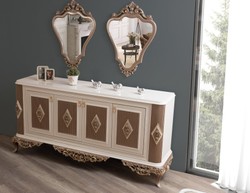 Casa Padrino set di mobili barocchi di lusso bianco / marrone / oro - 1 Credenza con 4 Ante e 2 Specchi - Mobili barocchi nobili - Nobili e Magnifico