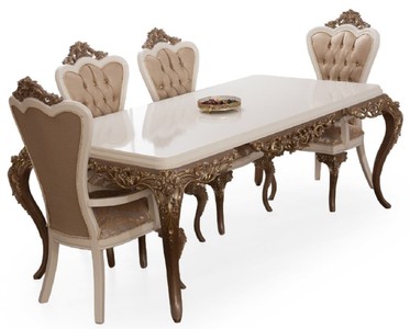 Casa Padrino ensemble de salle à manger baroque de luxe blanc / marron / or - 1 Table de Salle à Manger et 6 Chaises de Salle à Manger - Meubles de Salle à Manger Baroque Noble - Noble et Magnifique