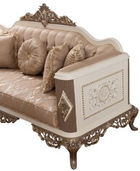 Casa Padrino sofá barroco de lujo marrón / plata / blanco / marrón / oro 234 x 93 x A. 124 cm - Magnífico sofá de salón hecho a mano con cojines decorativos - Muebles de salón barrocos
