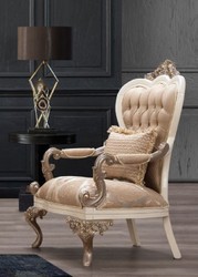 Luxus Barock Wohnzimmer Sessel Braun Silber Weiß Braun Gold Luxury Baroque Living Room Armchair Brown Silver White Brown Gold