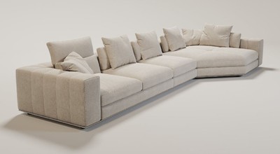 Casa Padrino luxury living room sofa with pillows beige / silver 400 x 130 x H. 56 cm - Luxury living room furniture