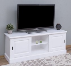 Casa Padrino armadio TV stile country bianco 160 x 46 x A. 60 cm - Credenza in legno massello - Mobili soggiorno stile country