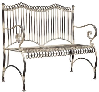 Jugendstil Schmiedeeisen Gartenbank Antik Beige Art Nouveau Wrought Iron Garden Bench Antique Beige 