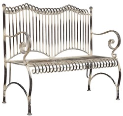 Casa Padrino Art Nouveau garden bench antique beige 125 x 55 x H. 115 cm - Handmade wrought iron bench - Bench with armrests - Baroque & Art Nouveau Garden Furniture