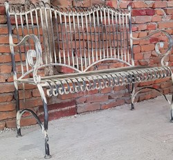 Casa Padrino Art Nouveau garden bench antique beige 125 x 55 x H. 115 cm - Handmade wrought iron bench - Bench with armrests - Baroque & Art Nouveau Garden Furniture