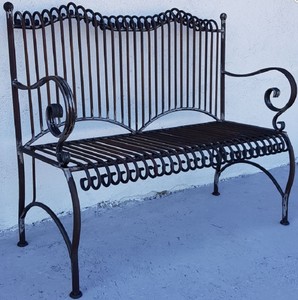 Jugendstil Schmiedeeisen Gartenbank Antik Schwarz Art Nouveau Wrought Iron Garden Bench Antique Black