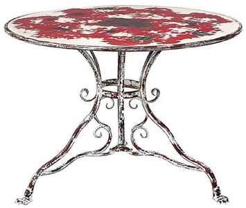 Runder Jugendstil Schmiedeeisen Gartentisch Weiß Antik Rot Round Art Nouveau Wrought Iron Garden Table White Antique Red 