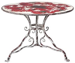 Casa Padrino Art Nouveau garden table white / antique red Ø 100 x H. 70 cm - Round wrought iron table - Garden & Patio Furniture