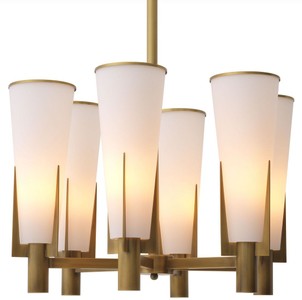Casa Padrino lustre de luxe laiton antique / blanc Ø 60 x H. 78 cm - Lustre moderne en métal avec abat-jour en verre - Collection de Luxe