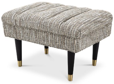 Casa Padrino luxury bench beige / black / brass 68 x 50 x H. 45 cm - Upholstered solid wood bench - Living Room Furniture - Hotel Furniture - Luxury Collection