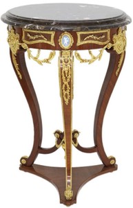 Casa Padrino mesa auxiliar barroco marrón / oro / negro Ø 55 x A. 78 cm - Mesa redonda de madera maciza de estilo barroco - Muebles de salón barrocos
