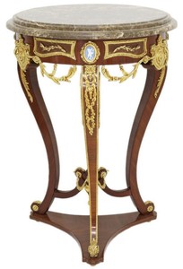 Casa Padrino mesa auxiliar barroco marrón / oro / gris Ø 55 x A. 78 cm - Mesa redonda de madera maciza de estilo barroco - Muebles de salón barrocos
