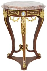 Casa Padrino mesa auxiliar barroco marrón / oro / rojo Ø 55 x A. 78 cm - Mesa redonda de madera maciza de estilo barroco - Muebles de salón barrocos
