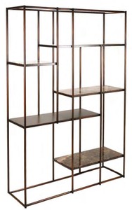 Casa Padrino armario de estantería de metal de lujo bronce / marrón 140 x 42,3 x A. 200 cm - Armario de metal con mármol Emperador - Armario de Salón - Armario de Oficina - Muebles de Salón
