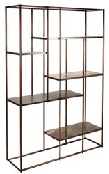 Casa Padrino luxury metal shelf cabinet bronze / brown 140 x 42.3 x H. 200 cm - Metal cabinet with Emperador marble - Bookcase - Living Room Cabinet - Living Room Furniture