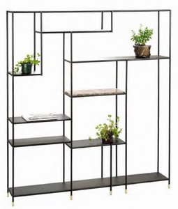 Casa Padrino armario de estantería de metal de lujo con encimera de mármol Emperador negro / gris / latón 180 x 30 x A. 200 cm - Armario de Salón - Armario de Oficina - Muebles de Metal