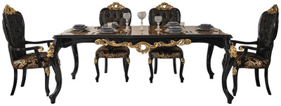 Casa Padrino ensemble de salle à manger baroque de luxe marron / noir / or - 1 Table à Manger Aspect Marbre & 6 Chaises à Manger - Magnifique mobilier de salle à manger de style baroque