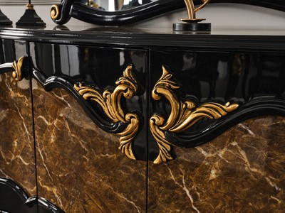 Casa Padrino Luxus Barock Möbel Set - Sideboard mit Spiegel in Braun, Schwarz und Gold