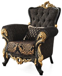 Casa Padrino luxury baroque armchair black / gold 103 x 80 x H. 126 cm - Magnificent living room armchair with pattern and decorative pillow - Baroque living room furniture