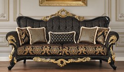 Casa Padrino canapé baroque de luxe noir / or 230 x 80 x H. 126 cm - Magnifique canapé de salon avec motif élégant et coussins décoratifs - Mobilier de salon baroque