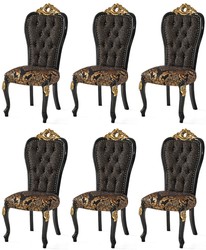 Casa Padrino Luxury Baroque Dining Chair Set Black / Gold 54 x 50 x H. 117 cm - Kitchen Chairs Set of 6 - Baroque Dining Room Furniture - Noble & Magnificent