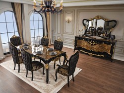 Casa Padrino Luxury Baroque Dining Chair Set Black / Gold 54 x 50 x H. 117 cm - Kitchen Chairs Set of 6 - Baroque Dining Room Furniture - Noble & Magnificent