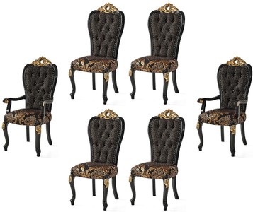 Casa Padrino Luxury Baroque Dining Chair Set Black / Gold - Kitchen Chairs Set of 6 - Baroque Dining Room Furniture - Noble & Magnificent