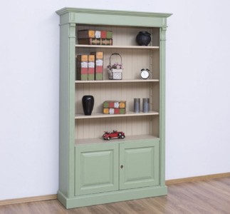 Casa Padrino Landhausstil Bücherschrank Grün / Grau 120 x 39 x H. 197 cm - Massivholz Schrank - Wohnzimmerschrank - Büroschrank - Landhausstil Möbel