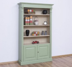 Casa Padrino armadio per libri in stile country verde / grigio 120 x 39 x A. 197 cm - Armadio in legno massello - Armadio soggiorno - Armadio ufficio - Mobili in stile country