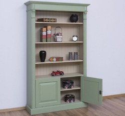 Casa Padrino armadio per libri in stile country verde / grigio 120 x 39 x A. 197 cm - Armadio in legno massello - Armadio soggiorno - Armadio ufficio - Mobili in stile country