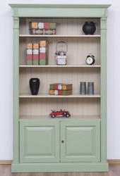 Casa Padrino armadio per libri in stile country verde / grigio 120 x 39 x A. 197 cm - Armadio in legno massello - Armadio soggiorno - Armadio ufficio - Mobili in stile country