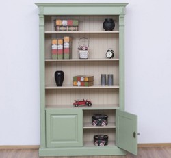 Casa Padrino armadio per libri in stile country verde / grigio 120 x 39 x A. 197 cm - Armadio in legno massello - Armadio soggiorno - Armadio ufficio - Mobili in stile country