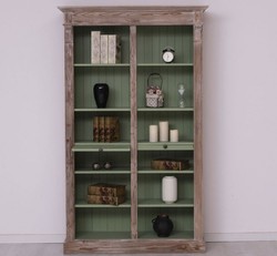 Casa Padrino armadio per libri stile country marrone / verde 120 x 37 x H. 197 cm - Armadio in Legno Massello - Armadio Ripiano - Mobile da Soggiorno - Mobili in Stile Country