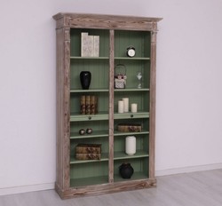 Casa Padrino armadio per libri stile country marrone / verde 120 x 37 x H. 197 cm - Armadio in Legno Massello - Armadio Ripiano - Mobile da Soggiorno - Mobili in Stile Country