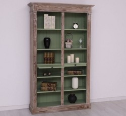 Casa Padrino armadio per libri stile country marrone / verde 120 x 37 x H. 197 cm - Armadio in Legno Massello - Armadio Ripiano - Mobile da Soggiorno - Mobili in Stile Country