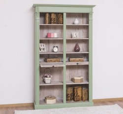 Casa Padrino armadio per libri stile country verde / naturale 120 x 37 x H. 197 cm - Armadio in Legno Massello - Armadio Ripiano - Mobile da Soggiorno - Mobili in Stile Country