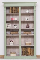 Casa Padrino armadio per libri stile country verde / naturale 120 x 37 x H. 197 cm - Armadio in Legno Massello - Armadio Ripiano - Mobile da Soggiorno - Mobili in Stile Country