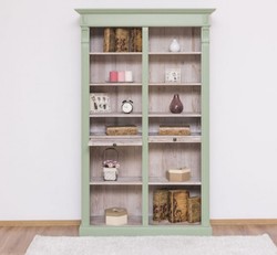 Casa Padrino armadio per libri stile country verde / naturale 120 x 37 x H. 197 cm - Armadio in Legno Massello - Armadio Ripiano - Mobile da Soggiorno - Mobili in Stile Country