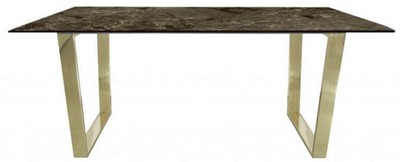 Casa Padrino tavolo da pranzo di lusso marrone / oro 180 x 90 x A. 75 cm - Tavolo da pranzo rettangolare con piano in marmo sintetico e gambe in acciaio - Mobili per sala da pranzo