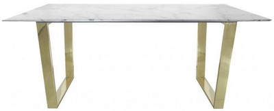 Casa Padrino tavolo da pranzo di lusso bianco / oro 180 x 90 x A. 75 cm - Tavolo da pranzo rettangolare con piano in marmo sintetico e gambe in acciaio - Mobili per sala da pranzo