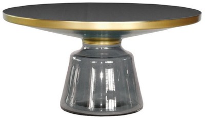 Casa Padrino tavolo da salotto di lusso nero / grigio / oro Ø 75 x A. 37 cm - Tavolo da salotto rotondo in vetro - Mobili soggiorno moderni
