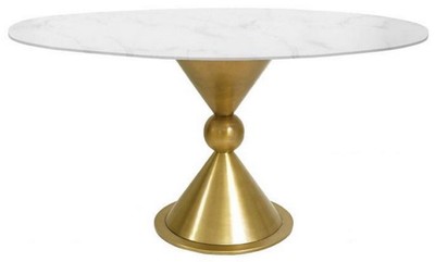 Casa Padrino tavolo da pranzo di lusso bianco / oro Ø 100 x A. 75 cm - Tavolo da pranzo rotondo con piano in marmo sintetico e gamba in acciaio - Mobili per sala da pranzo