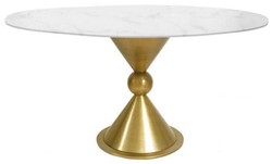 Casa Padrino luxury dining table white / gold Ø 100 x H. 75 cm - Round dining room table with synthetic marble top and steel leg - Dining room furniture