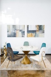 Casa Padrino luxury dining table white / gold Ø 100 x H. 75 cm - Round dining room table with synthetic marble top and steel leg - Dining room furniture