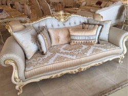 Casa Padrino canapé baroque de luxe bleu clair / blanc / or - Magnifique canapé de salon avec motif élégant - Mobilier de salon baroque
