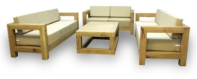 Casa Padrino set di mobili da giardino di lusso in legno massello beige / naturale - 3 Divani e 1 Tavolino da Caffè - Mobili da giardino e patio moderni in legno di quercia