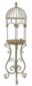 Casa Padrino bain d'oiseaux Art Nouveau vert antique 38,5 x 38,3 x H. 128 cm - Bain d'oiseau en métal - Accessoires de décoration de jardin et patio